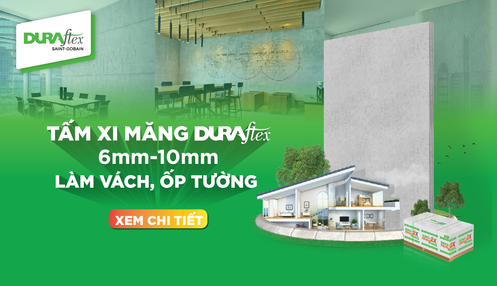 Tấm xi măng DURAflex 6mm-10mm làm vách, ốp tường